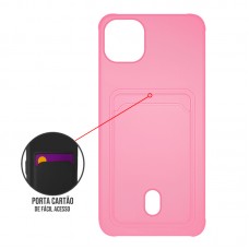 Capa para iPhone 13 Mini - Emborrachada Case Card Push Rosa